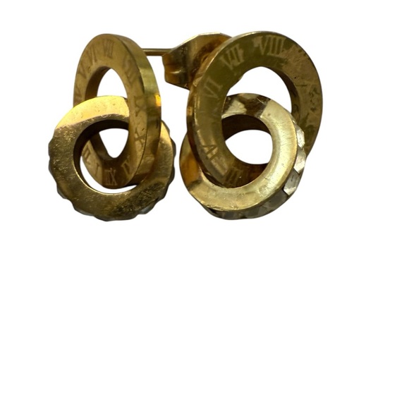 Gold and Silver Roman Numeral Hoop Earrings - Picture 5 of 5